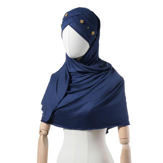 Headscarf Hat with Bright Bead Pleated Design Solid Color Shawl