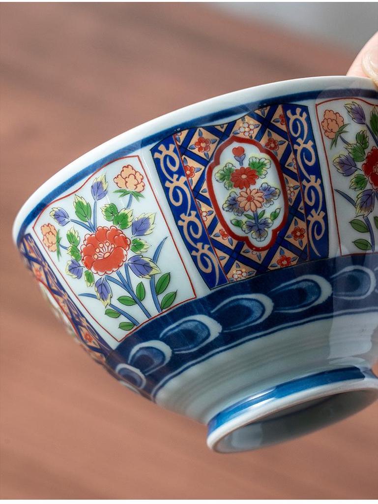 Japanese Kinran Te Kaki Imari Mino Ware Ceramic Rice Bowls for Home & Commercial Use