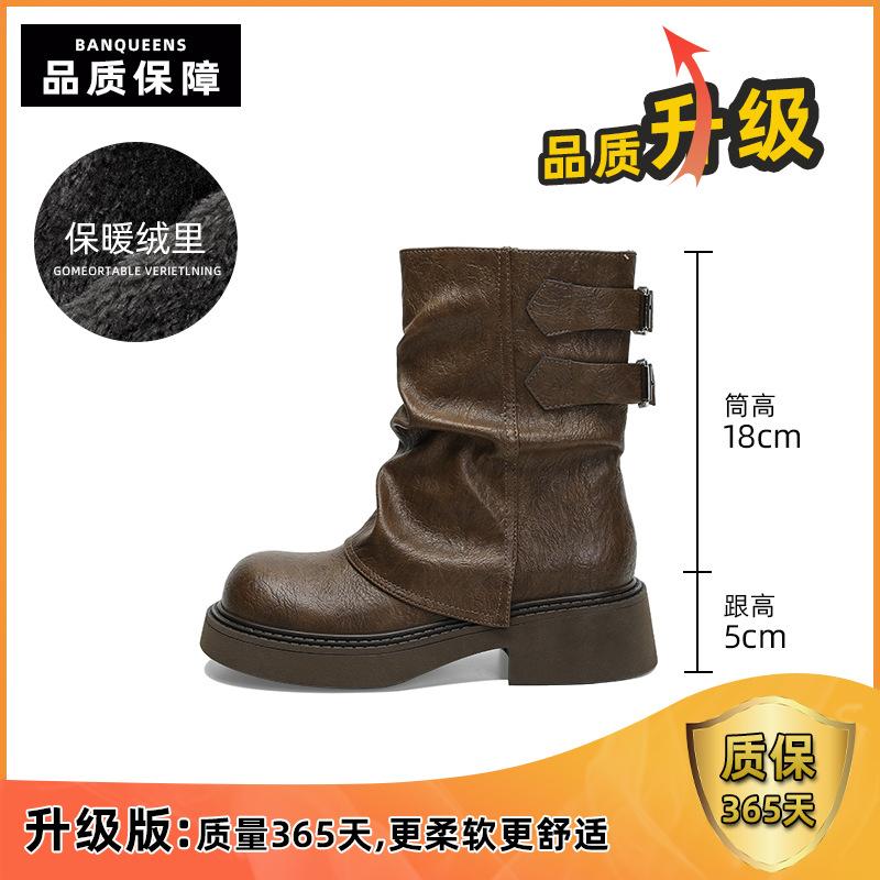 

[Factory making goods] Short boots women s 2025 new British Martin boots small spring and autumn single boots retro stacking boots 40