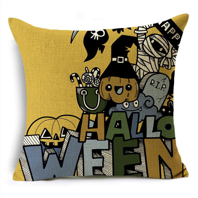 Fashion Happy Halloween Cartoon Patterns Pumpkin Ghost Linen Throw Pillowcase Decorative Cushion Cover For Sofa Livingroom Party