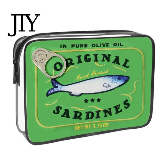Retro-Fischdosen-Design Kosmetiktasche Sardinen Kosmetiktasche, durchsichtige wasserdichte Tasche, Reißverschluss Transparente Reise-Aufbewahrungstasche Verschluss Toilettenartikel für Damen