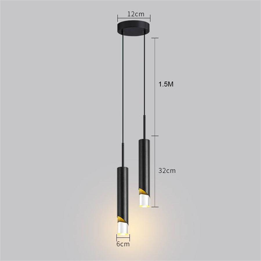 Black Golden Long Tube LED Pendant Light Kitchen Dining Room Shop Bar Acrylic Hanging Light Bedroom Bedside Suspension Light