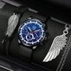 3pcs/set, Men's Fashion Sports Mesh Band Quartz Watch & 1pc Bracelet & 1pc Necklace with Box