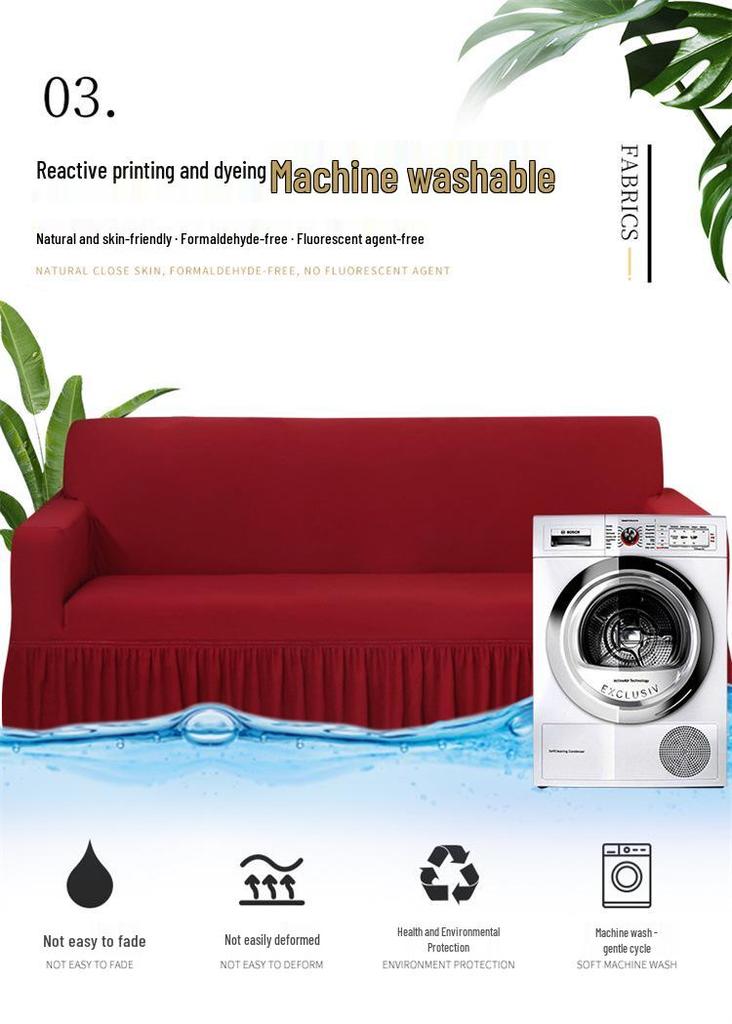 Elastic Hem Solid Color Sofa Cover - Simple Modern Design, All-Season Universal Fit