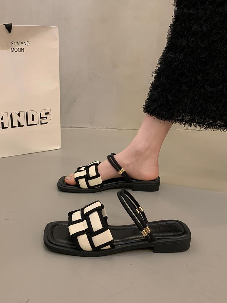 Flat two wear sandals female French fairy style summer fashion with skirt temperament wear versatile Roman cool slippers