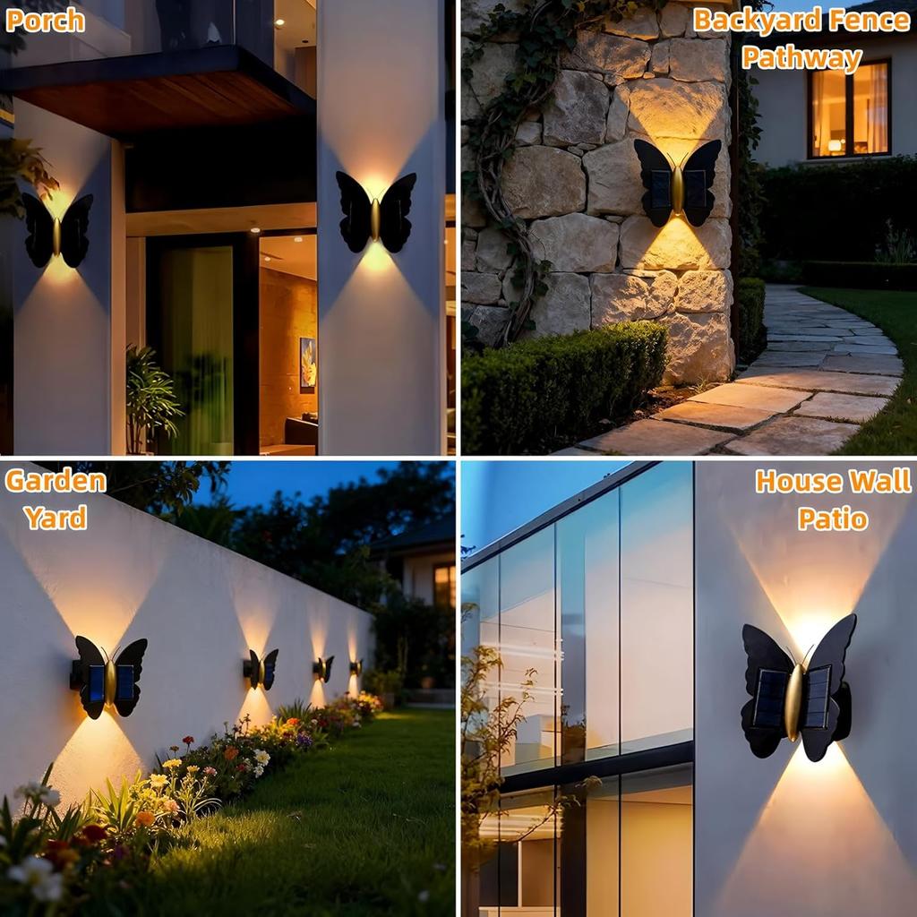 Solar Powered Butterfly Wall Sconce, Modern Stairway Hallway Light, Outdoor Courtyard Balcony Wall Lamp