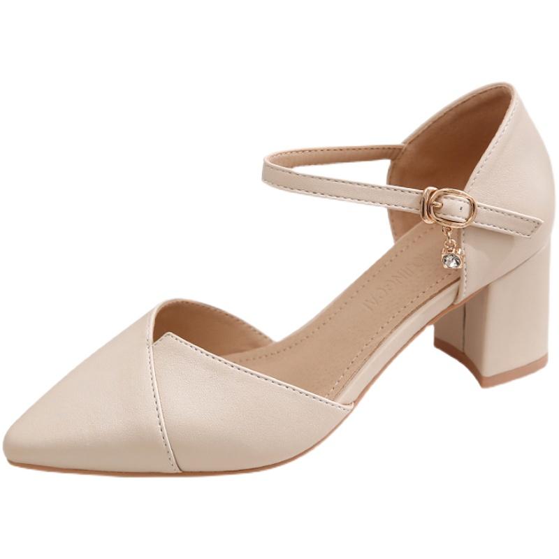 

Корейская версия Дикий Толстый с острым носком Одиночные туфли Модные удобные высокие каблуки Тренд Сексуальные высокие каблуки Свадебные туфли Mujer 34 бежевый