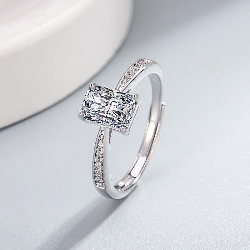 Popular Japanese & Korean Women's Moissanite Square Eternal Micro-Pave Open-Ended Ring