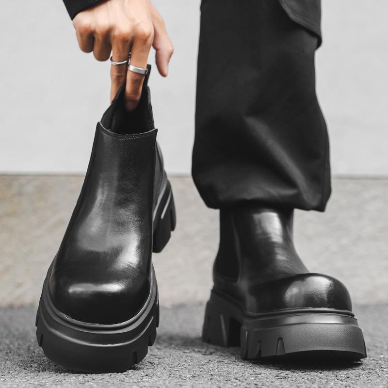 Pánská móda ve stylu Anglie punk rockové chelsea boty designová obuv kovbojské boty z pravé kůže cool platforma kotníkové boty