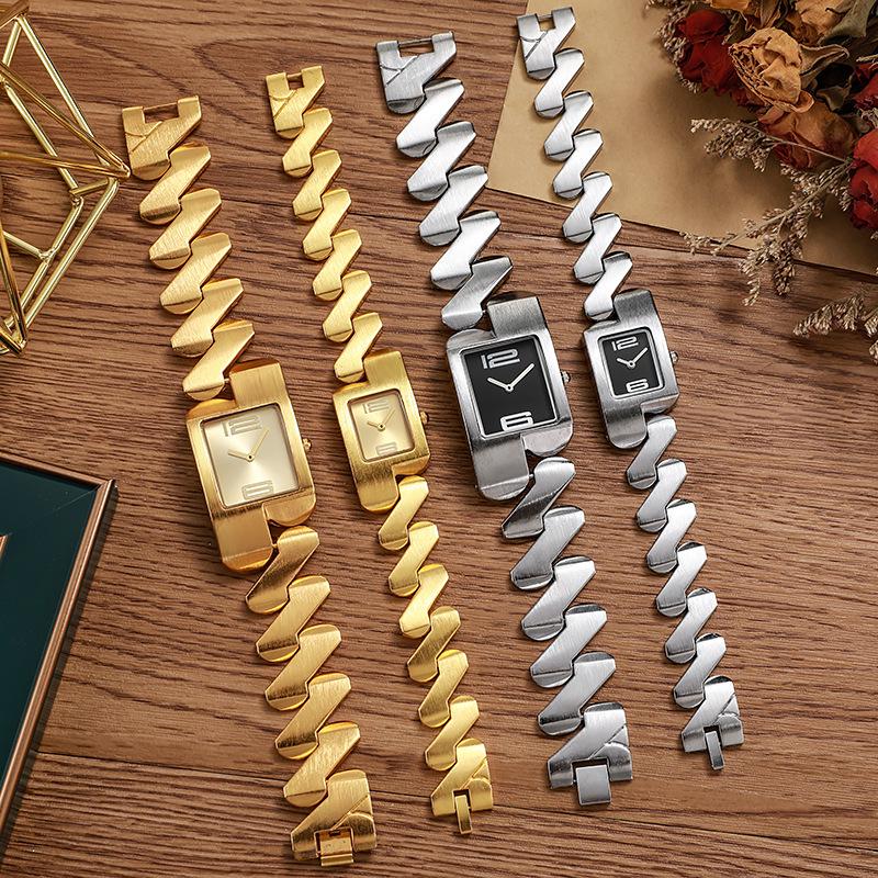 Elegante Retro Quadratische Quarz Armbanduhr für Paare - Gold Vintage Klassisch