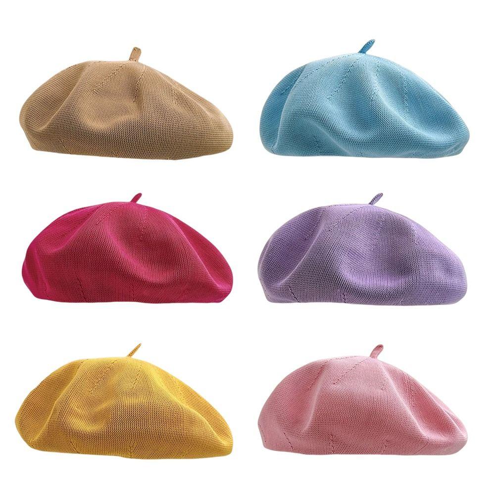 Knitted Berets Hat for Women Cotton Yarn Summer Beret Dome Painter Hat  for Spring and Summer
