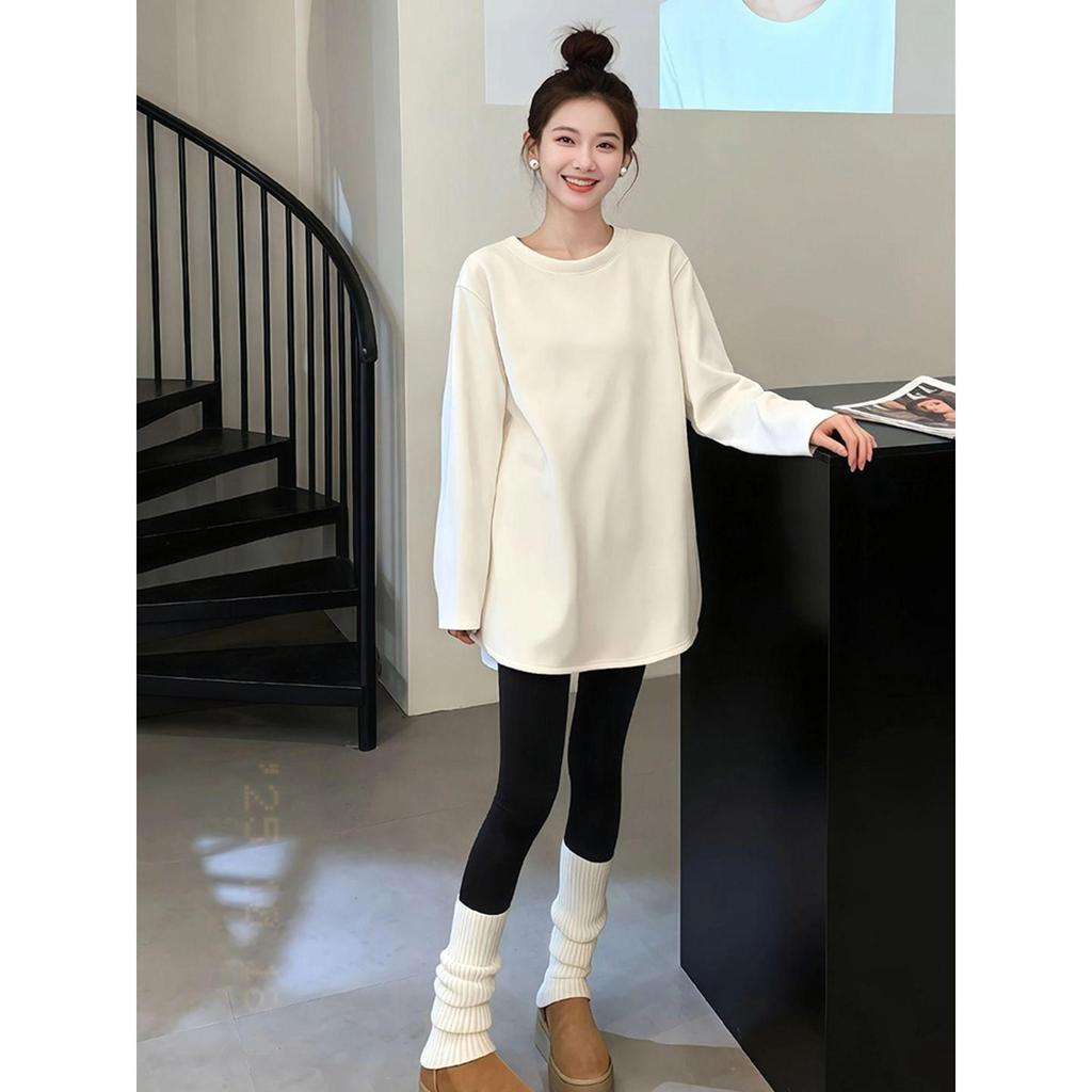 Women's European-Style Long-Sleeve White Base Shirt, Loose Fit, Hip-Length, Pure Cotton, Trendy for Autumn/Winter 2025