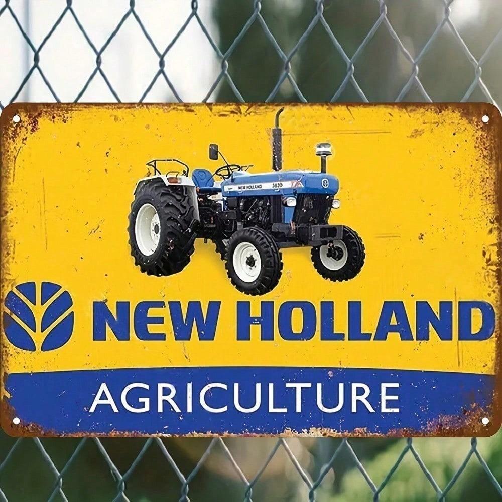 Винтажный трактор New Holland Металлическое настенное искусство Фермерский деревенский Бар Гараж Декор Жестяной знак Сталь 20x30cm