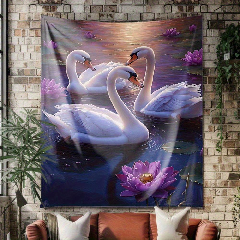 

White Swan and the Water Lily Digital printing polyester wall hanging tapestry decorative Living bedrooms Office background gift 74x94cm(29x37in)