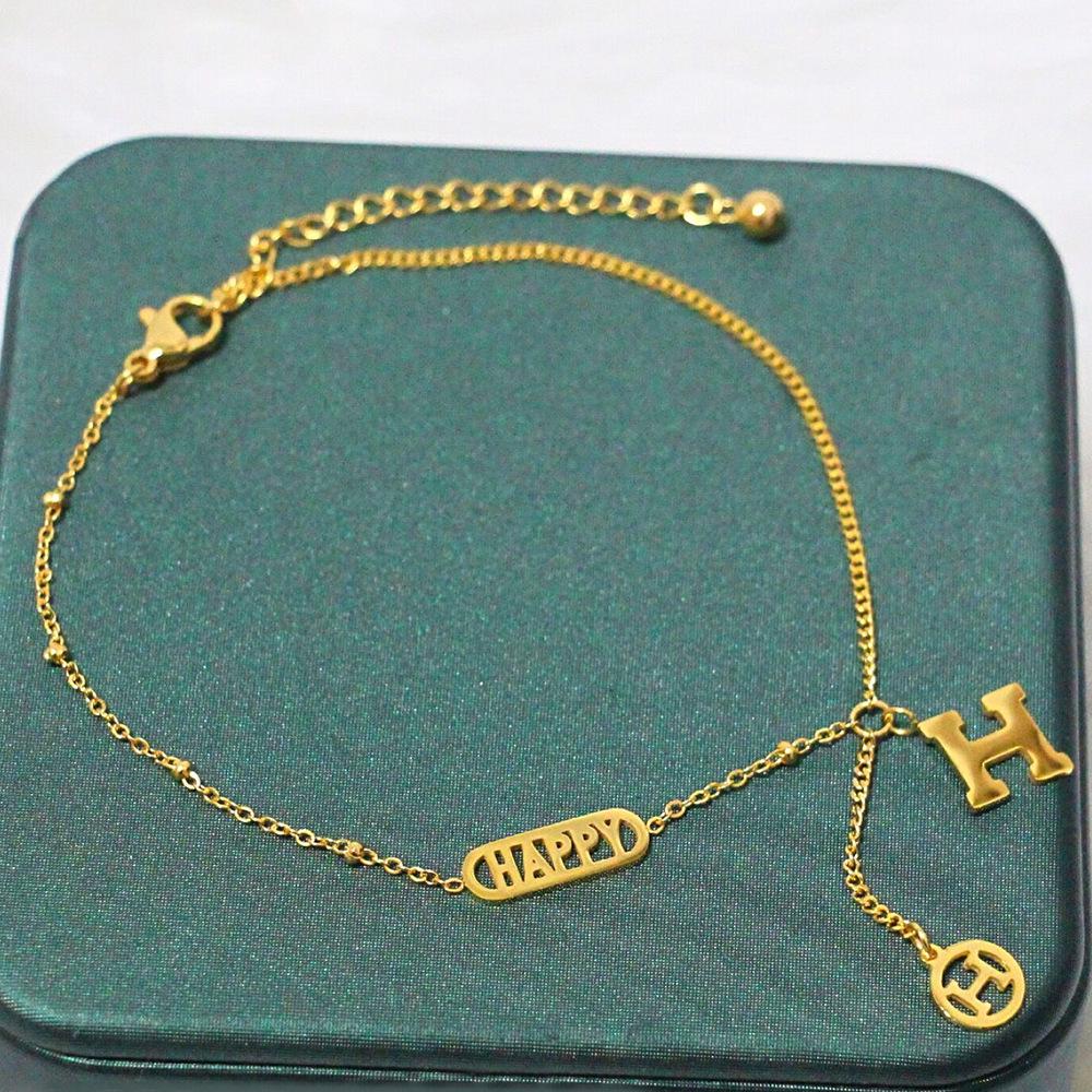 

Браслет на щиколотку из титана с кисточками Happy Letter — японский и корейский стиль, модный летний дизайн, не выцветает