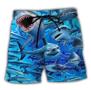 New men s surf shorts swimming with elastic belt shark pattern print casual holiday Hawaiian shorts XS