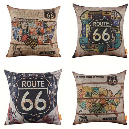 

Винтажная американская подушка с картой Route 66, льняной чехол, подушка для дивана