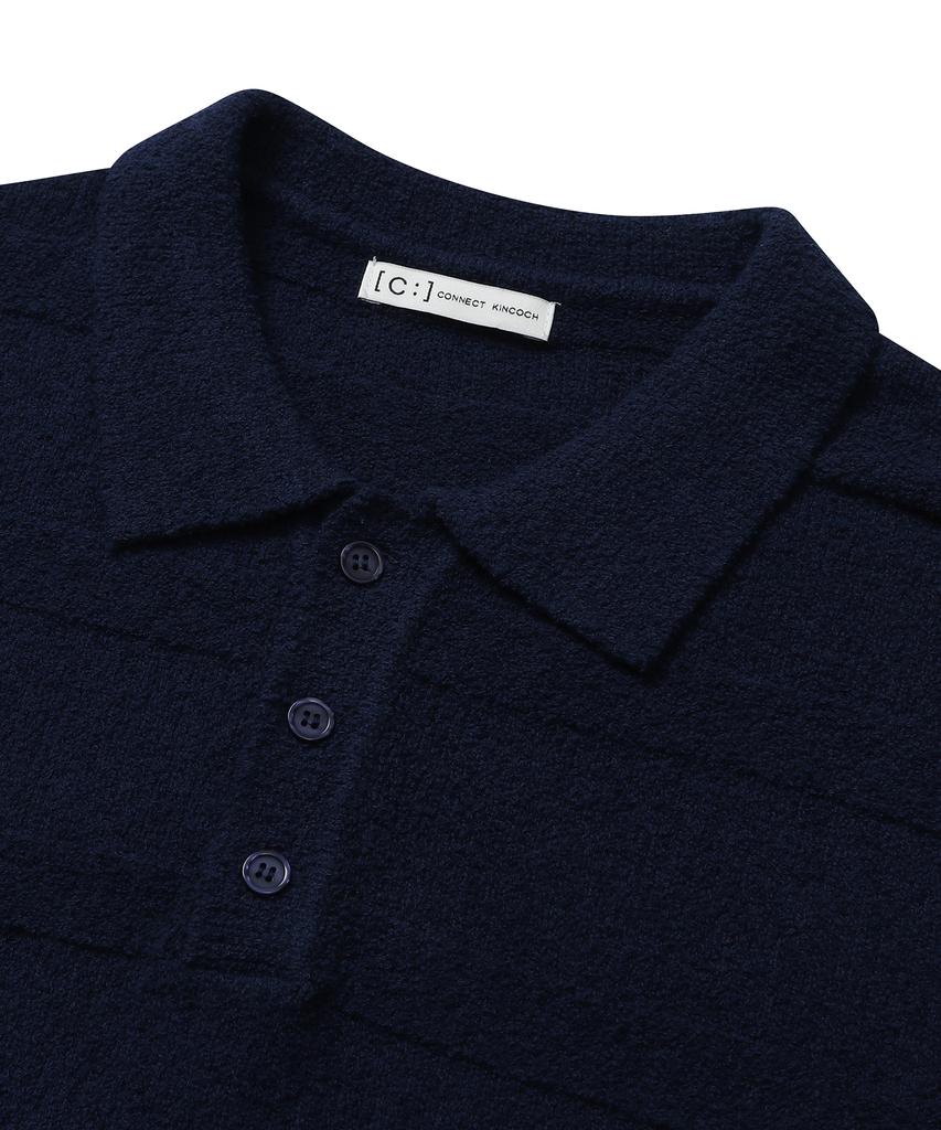 CONNECT KINLOCH Terry Button Collar Short Sleeve Knit (Navy)