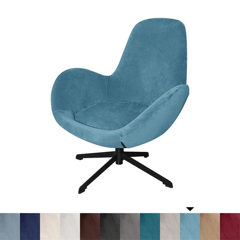 1Pc Velvet Swivel Armrest Curved Back Chair Furniture Covers Stretch Wingback Dining Chair Furniture Cover Living Room Area Household Office Desk