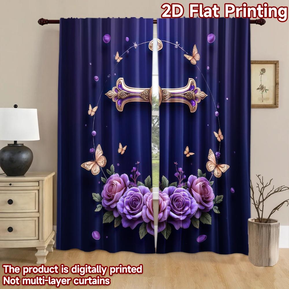 2D Flat Photography Backdrop Tapestry Easter Floral Cross 100% Polyester Family Party Decoration Use for Holiday Decorations