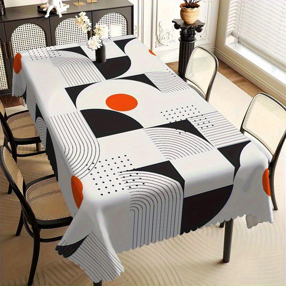 1 st Moderne Eenvoudige Geometrische Rechthoekige Tafelkleed, Waaiervormige Rand Polyester Tafelhoes voor Huis Eetkamer Keuken Hotel Feest 140x140cm