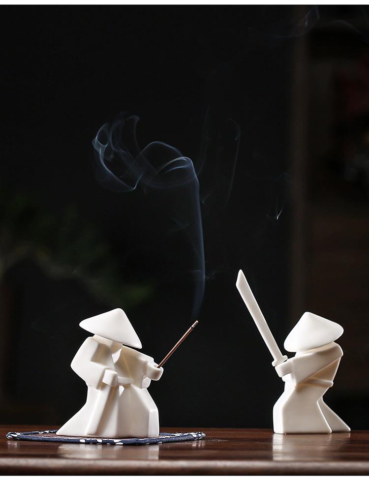 Samurai Knight Ceramic Incense Holder and Burner Ornament
