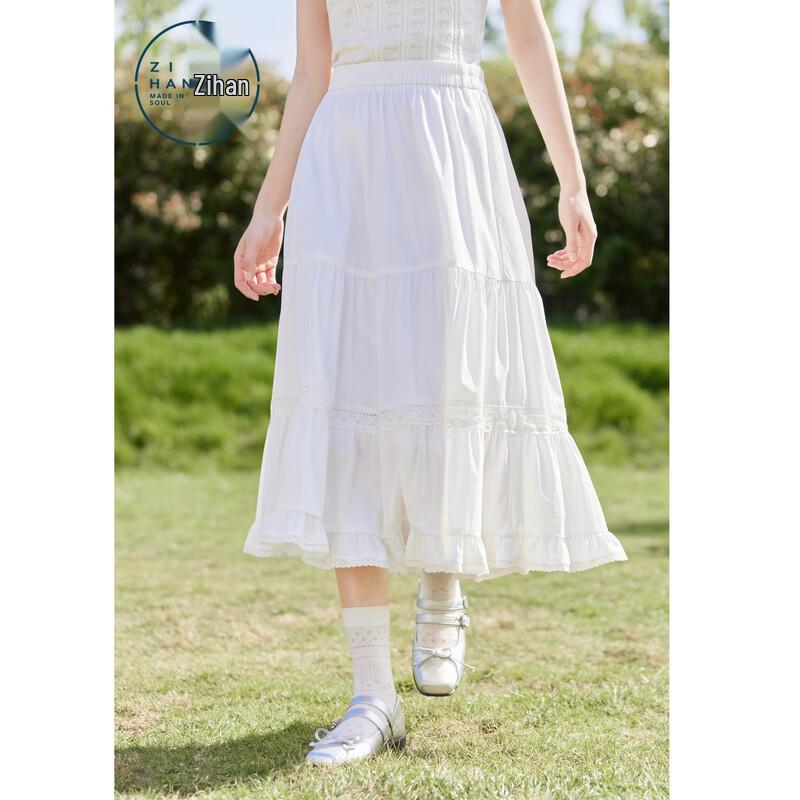 

ZIHAN Women s Sweet Lace Trim Pleated A-Line Tiered Skirt L