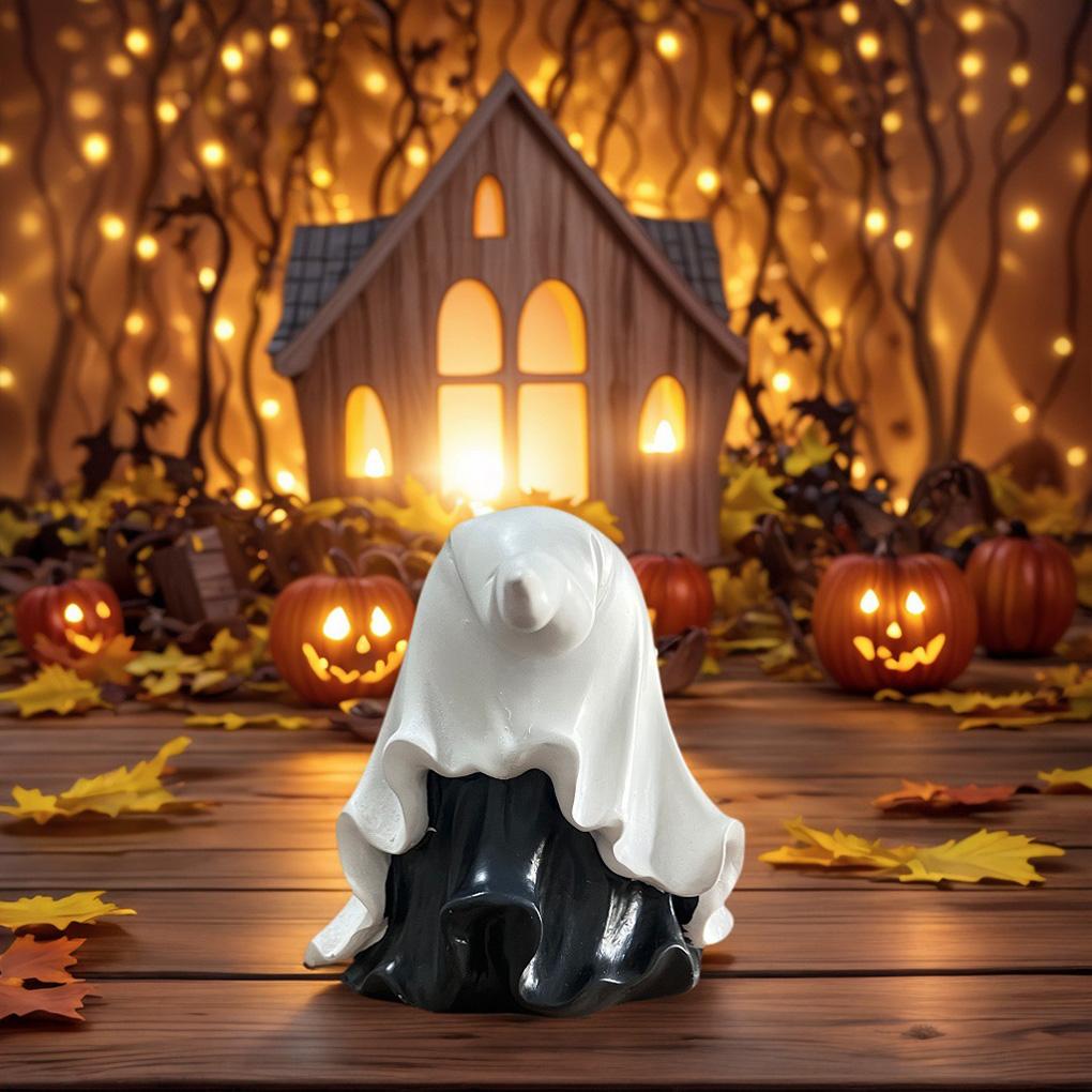 Resin Ghost Pumpkins Figurine Halloween Ghost Pumpkin Ornament Cute White Ghost Party Decoration Ghosts Scary Ghost Figurines