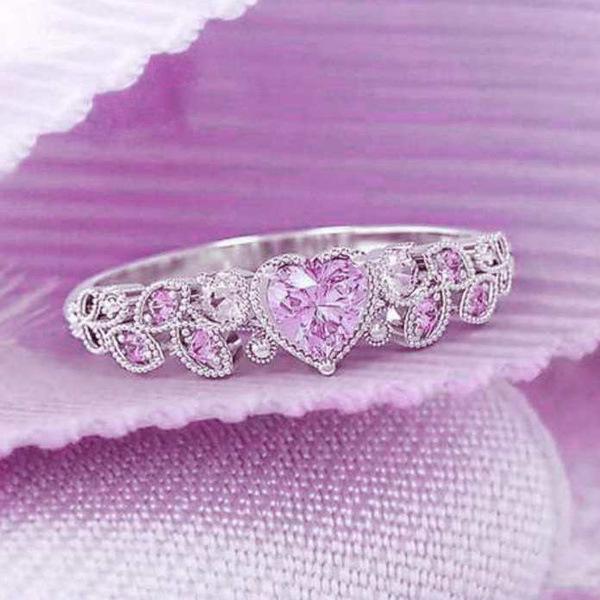 Blue Ocean Heart Zircon Ring: Women's Versatile Fashion Peach Heart Design