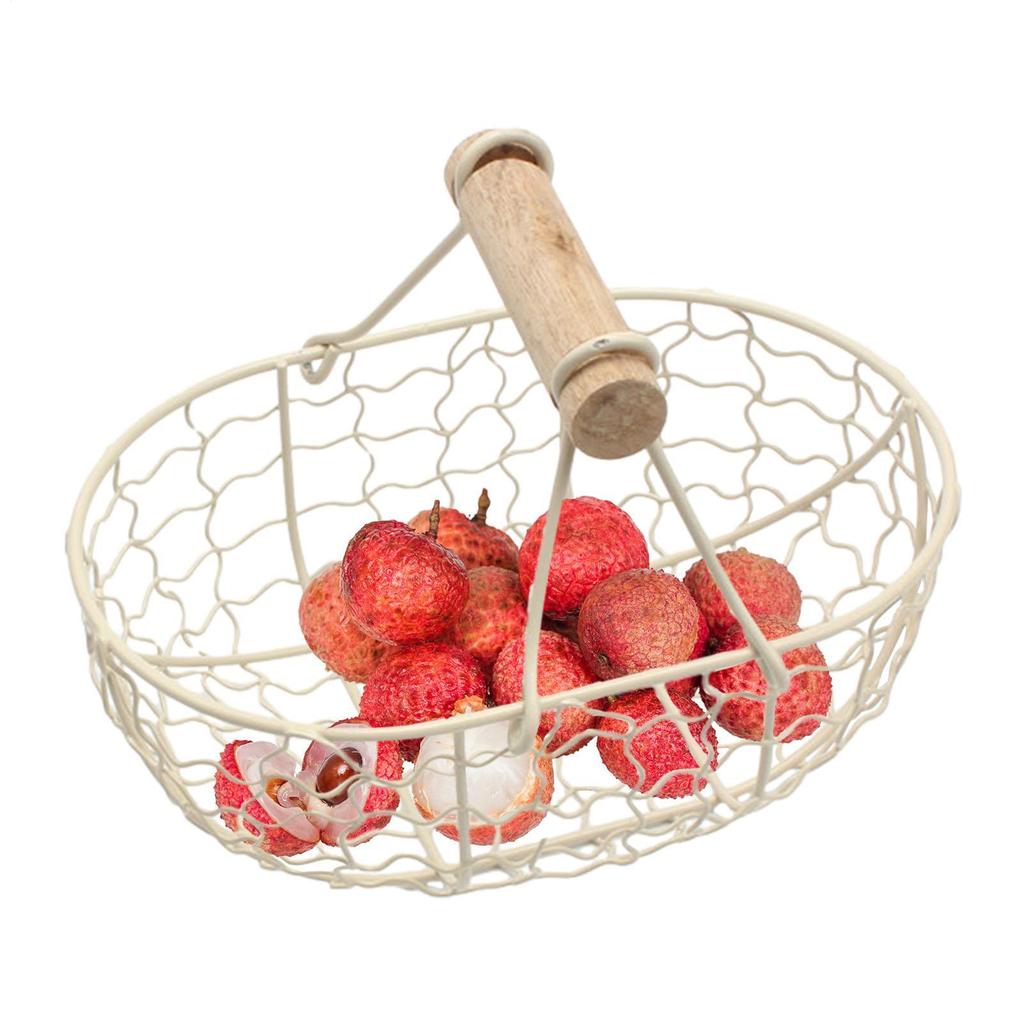 Wooden Handle Metal Retro Basket Portable Multi-Function Vegetable Fruit Egg Groceries Practical Storage Basket For Farmhouse