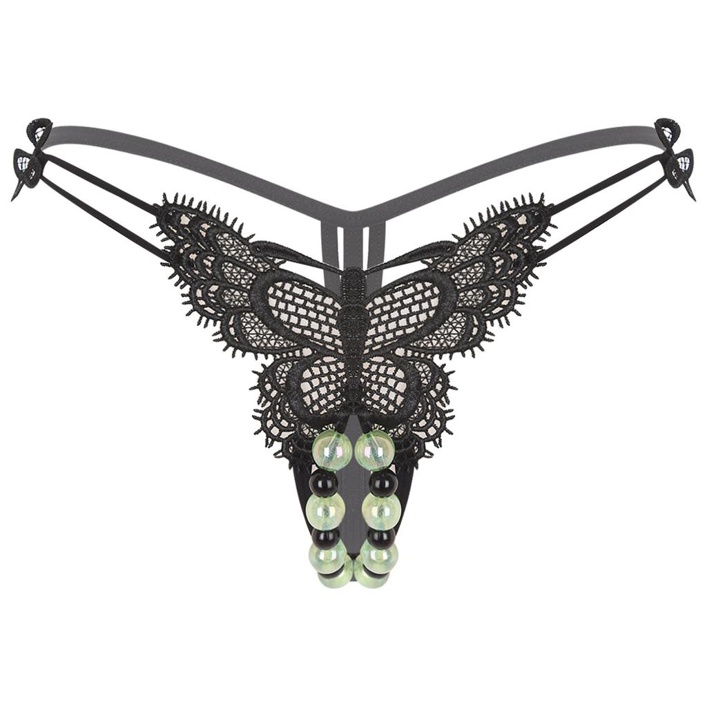 Womens Beads Massage Hollow Out Thong Lingerie Underwear