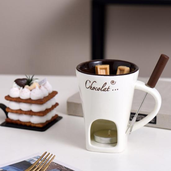 Cana Ceramică pentru Fondue de Ciocolată Căni pentru Fondue de Brânză cu Furculițe Ceașcă Personală pentru Topit Ciocolată pentru Brânză Unt Gustări Lumânare Pastilă Mini Fierbere