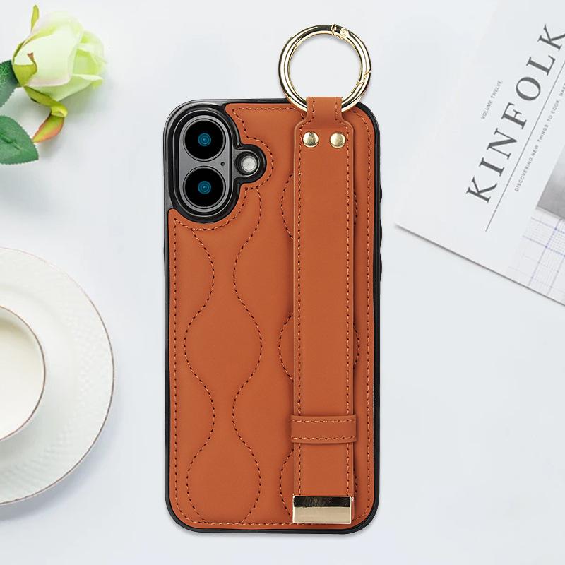 Ring Wristband Phone Case for IPhone 16 Pro Max 15 Plus 14 13 Mini 11 12 7 8 XS XR SE 2 3 Solid Color Leather Protective Cover