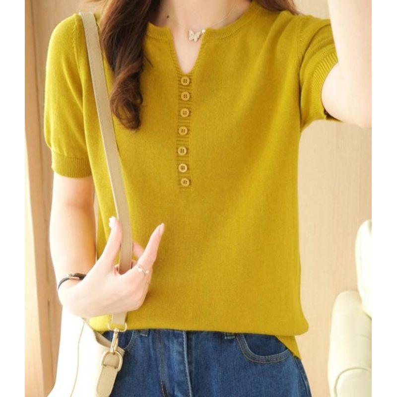 T-shirt V-neck Pullover Loose Half Sleeve Pullover Loose Half Sleeve V Neck T-shirt