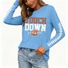 Women's Fashion Long Sleeve Neck Top with Rugby Graphic Print and Slit Hem