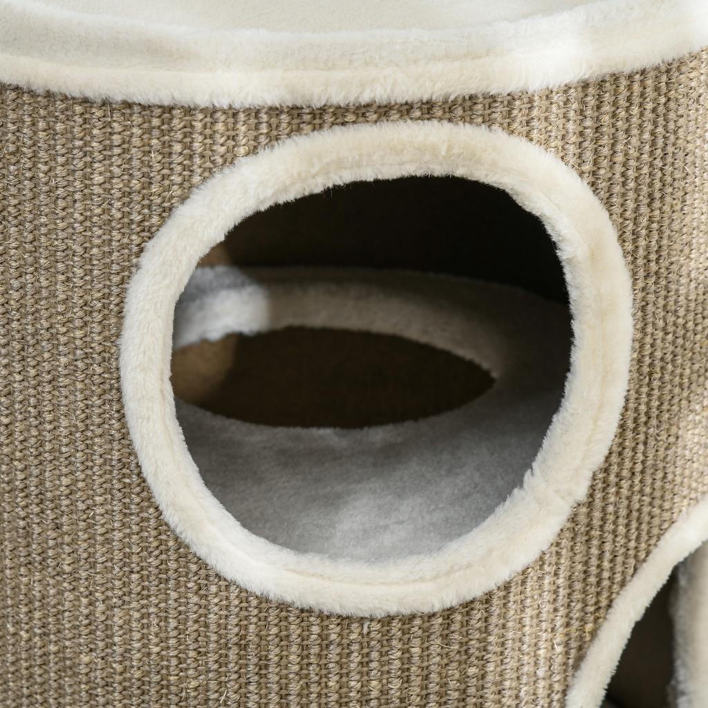 3-Tier Cat House with Sisal and Plush Scratching Post, Ø38x70cm, Brown