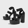 Mode Eilyken Sommermode Solide Plateau Square High Heels Damen Sandalen Offene Zehen Schmaler Riemen Freizeitschuhe Zapatillas De Mujer