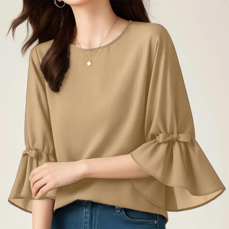 

ZANZEA Женская повседневная однотонная блузка с круглым вырезом и рукавом 3/4 5XL хаки