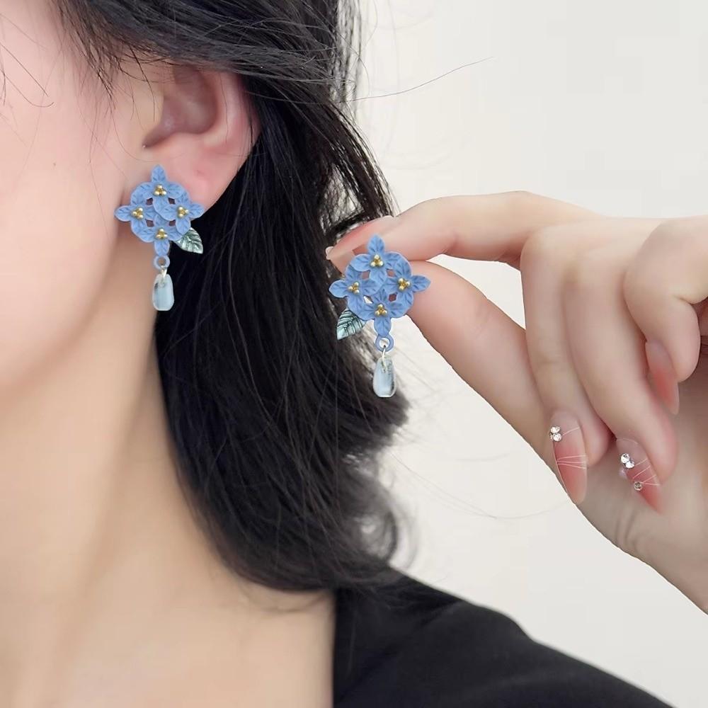 Blue Color Orchid Earrings Sweet Flower Earrings Ethnic Style Girl Ear Jewelry Gift