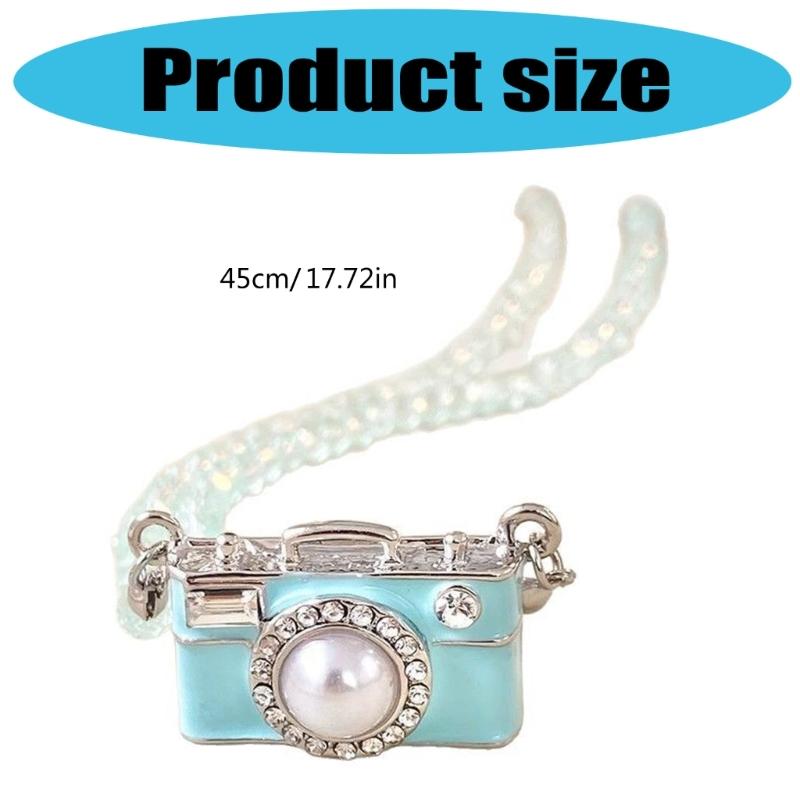 Vintage Camera Pendant Necklace With Crystal Beads 45Cm Adjustable Chain For Women Elegant Collarbone Jewelry Gift
