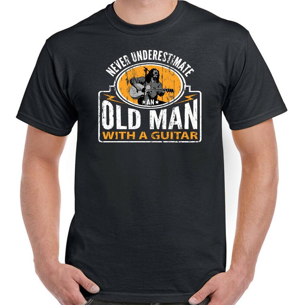 Guitar T-Shirt Guitarist Never Underestimate an Old Man With Mens Funny Acoustic M