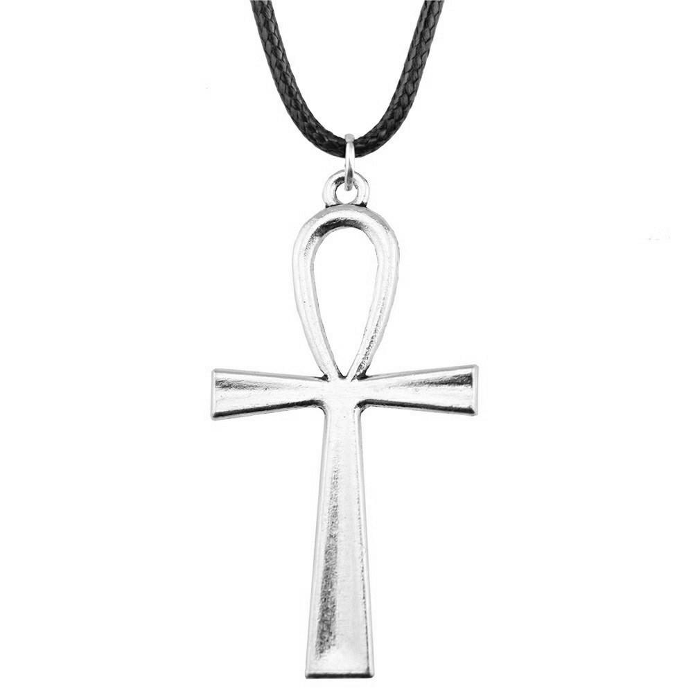 Ankh Cross Pendant Necklace Ancient Egyptian Symbol Gothic Jewelry With 45cm Leather Chain