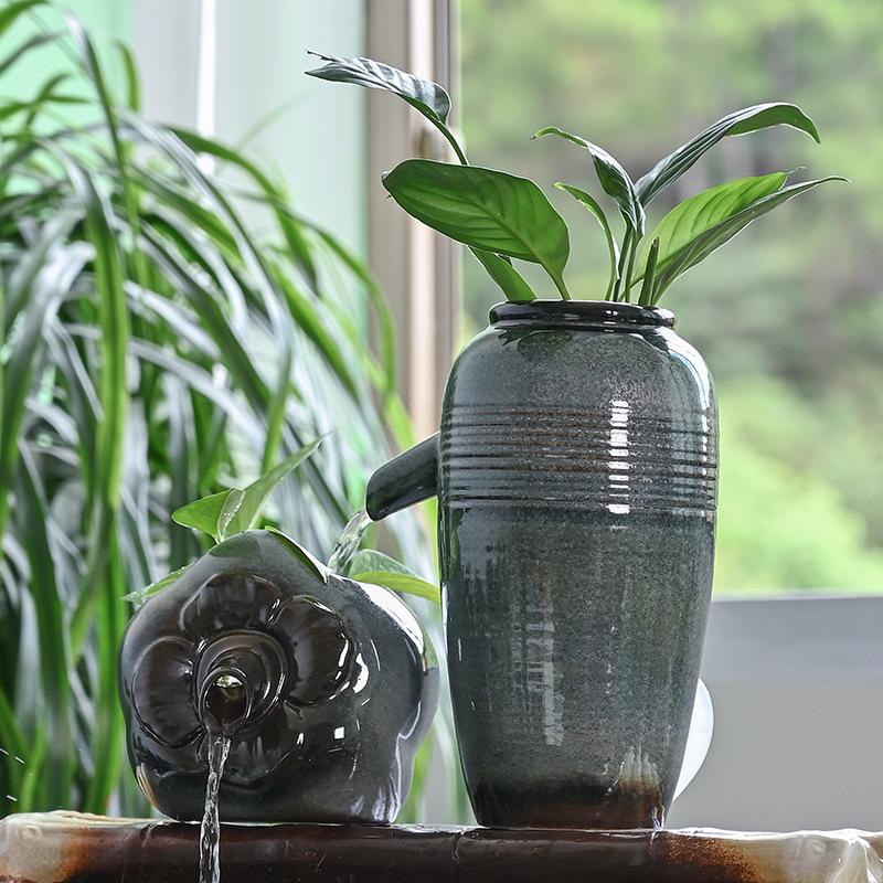 Kiln-Fired Ceramic Water Jar with Filtration, Circulation, and Ornamental Flow for Fish Tanks