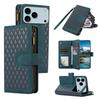 For iPhone 17 Pro Case 9 Card Slots Rhombus Design Leather Phone Cover with Wrist Strap