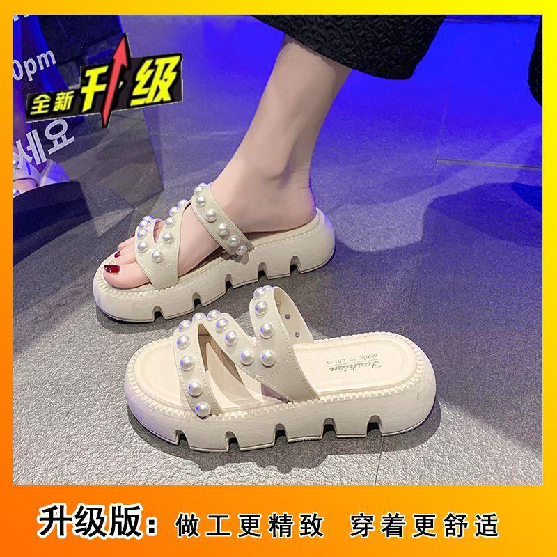

Beach shoes small fragrant style versatile one-word cool slippers slippers women s summer wear fashion 2025 new thick-soled waterproof 40