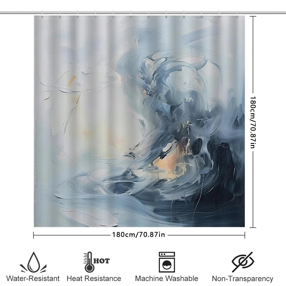 Abstract Blue White Shower Curtain With Modern Art Design For Bathroom Decor Waterproof Fabric Shampoo Gel Bath Mat Perfect Gift