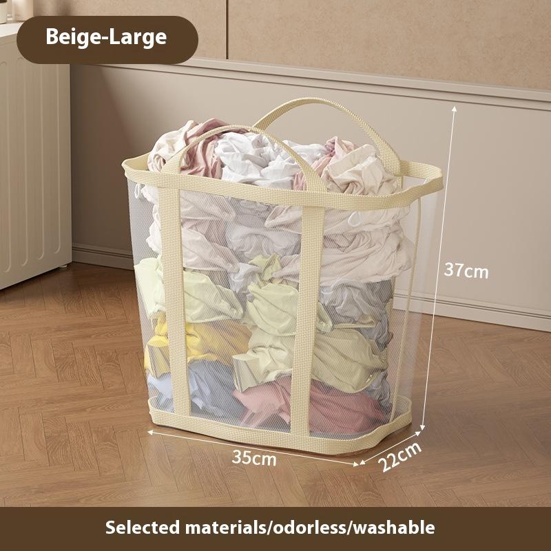 

Breathable Nylon Mesh Laundry Basket With Handle Folding Portable Dirty Clothes Organizer Bags Large Capacity Toys Storage