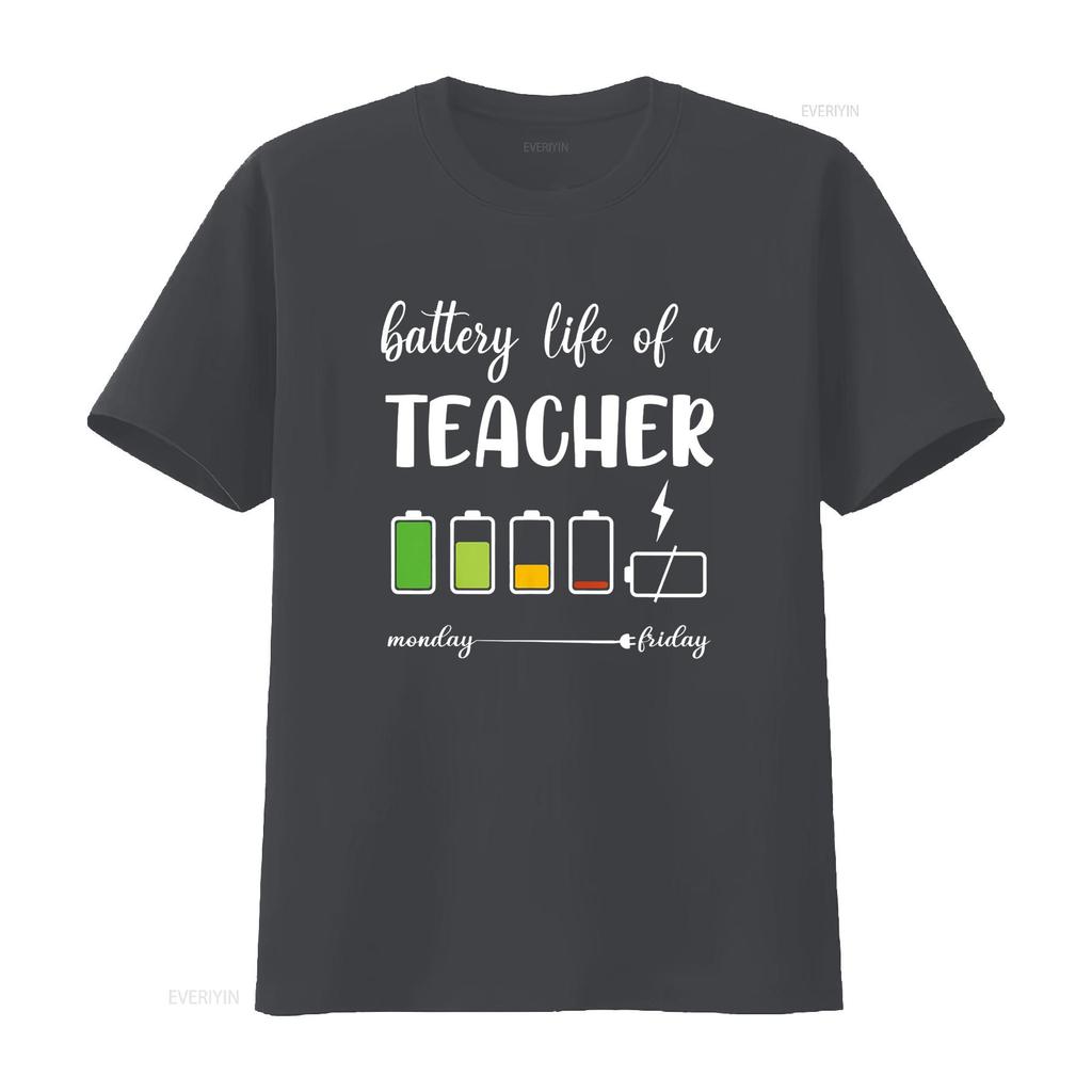 Funny Battery Life of a Teacher T Shirt vintage Washed Casual fashion Unisex designer clothes homme streetwear Versatile
