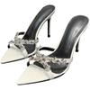 Fashion Rhinestone Sandals Women Summer New Pointed Toe Open Toe Patent Leather Cross Strap One Strap Stiletto Heel High Heel Half Drag