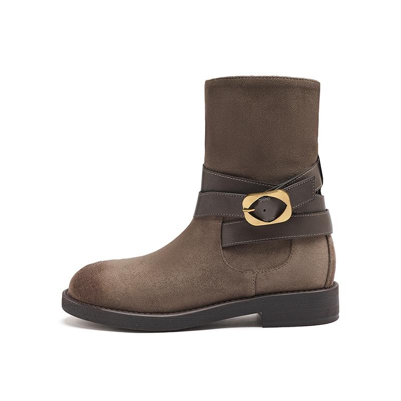 Augustine Martin Boots Women's 2025 Autumn and Winter New Smoke Boots Maillard Skinny Boots Retro Western Cowboy Boots